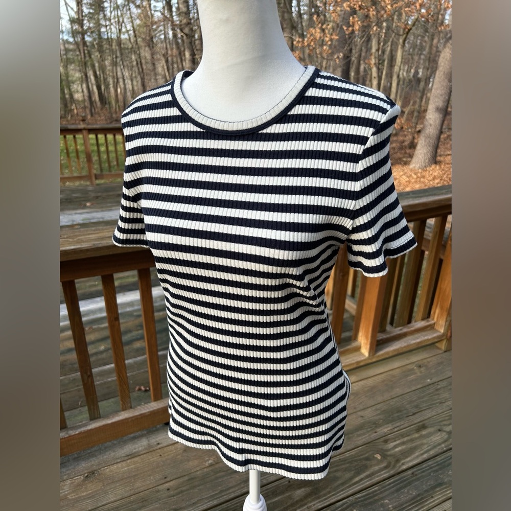 THEORY black and white ribbed striped t-shirt cotton blend Size M